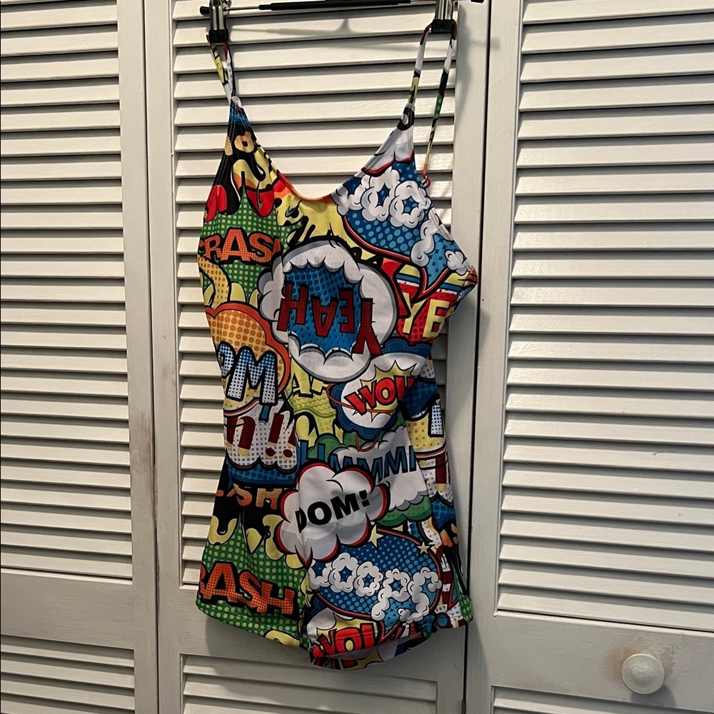 #*037= Colorful Comic Print Bating Suit